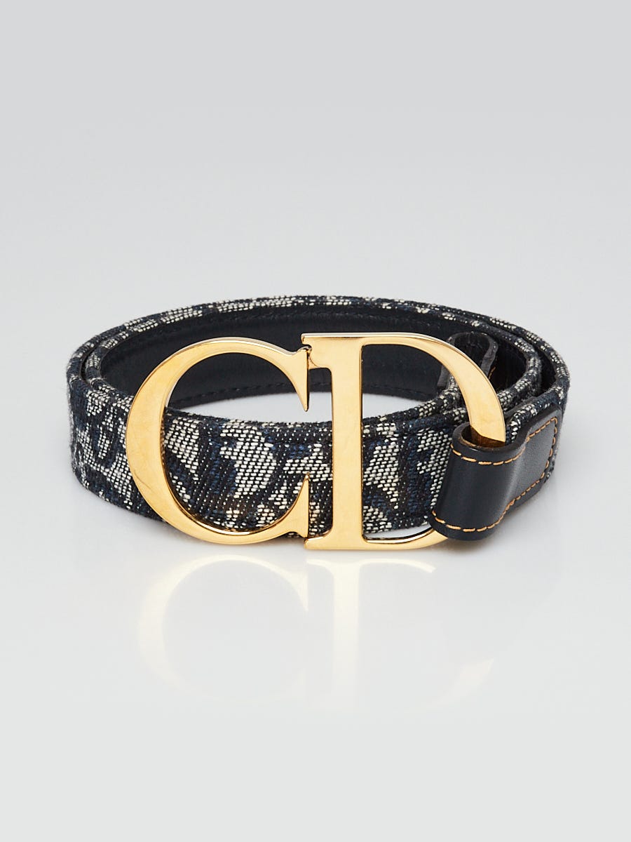 Christian Dior Blue Trotter Logo Canvas CD Belt Size 70/28