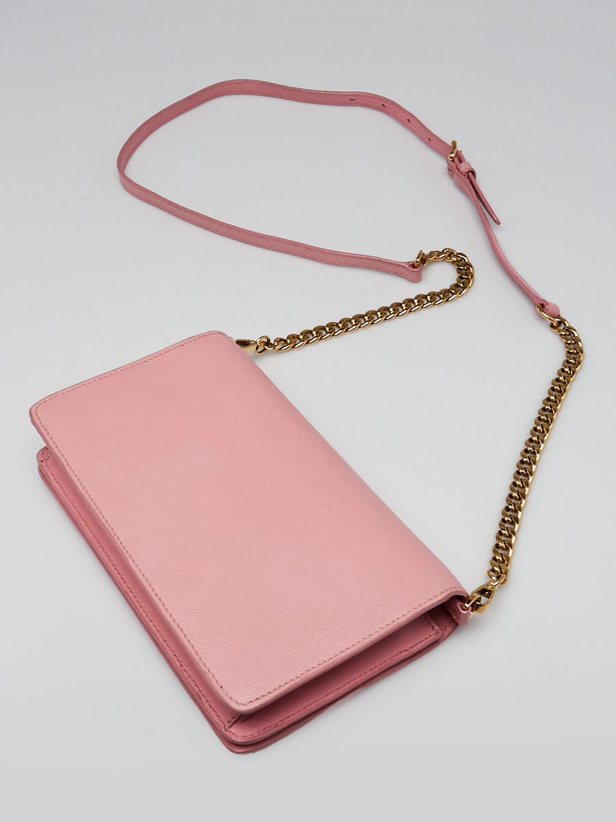Prada Petalo Pink Saffiano Leather Mini Crossbody Flap Bag 1BH148