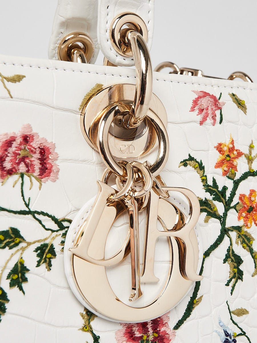 Christian Dior White Aligator Petites Fleurs Lady D-Joy Bag