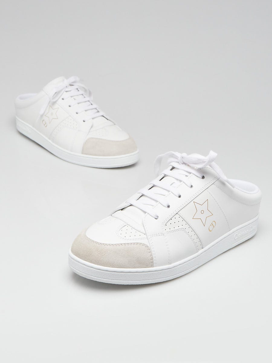 Christian Dior White Perforated Leather Ors Mule Sneaker Size 5.5