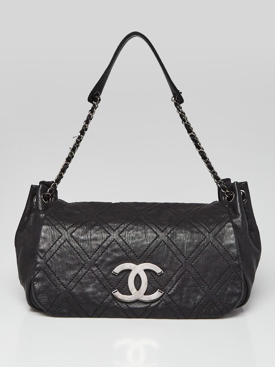 Chanel Black Diamond Stitch Leather Outdoor Ligne Accordion Flap