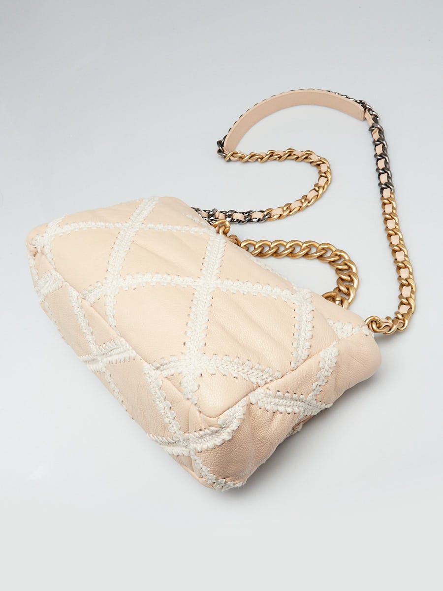 Chanel Beige Calfskin Leather Crochet Tweed Small Chanel 19 Bag