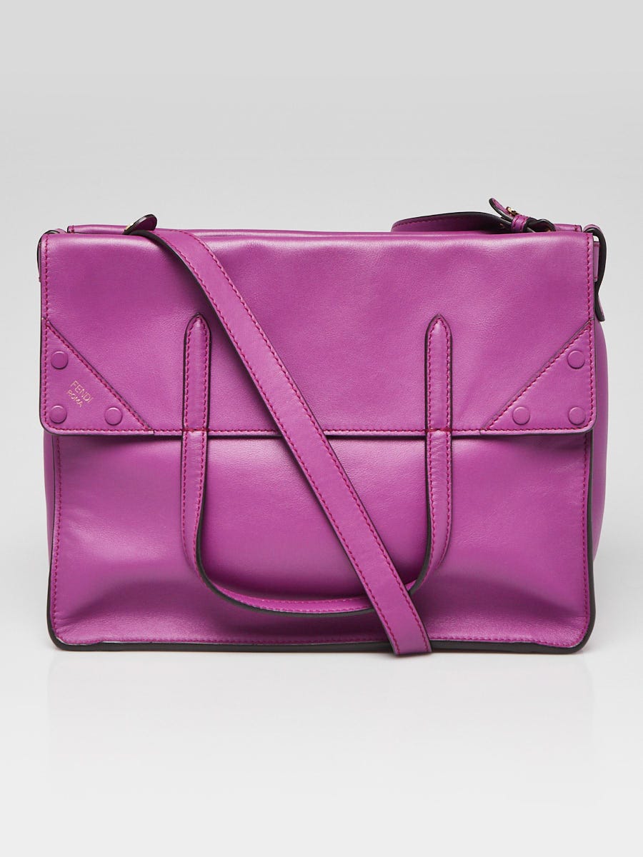 Fendi Purple Vitello Shine Leather/Suede Large Flip Bag 8BT303