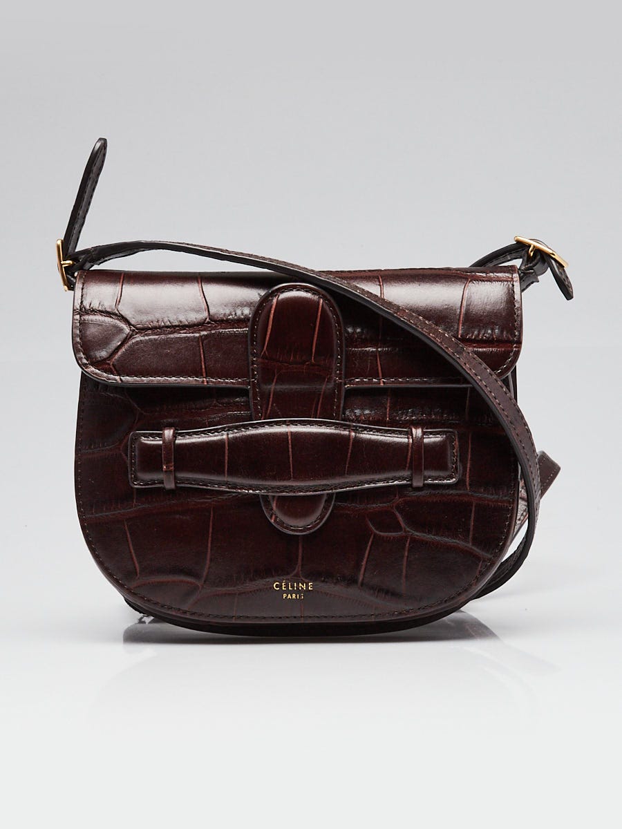 Celine Brown Croc Embossed Leather Mini Symmetrical Crossbody Bag