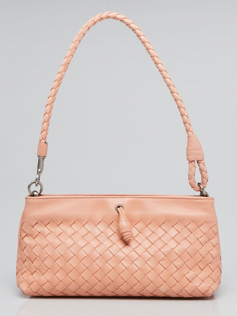 Bottega Veneta Peach Intrecciato Woven Leather Frame Pochette Bag
