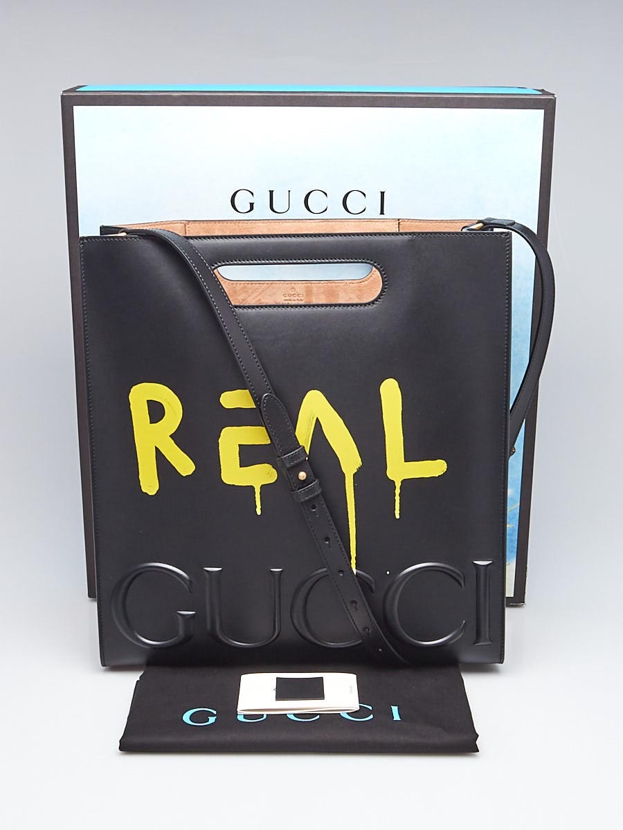 Gucci Black GucciGhost Print Calfskin Leather Two-Way Medium XL