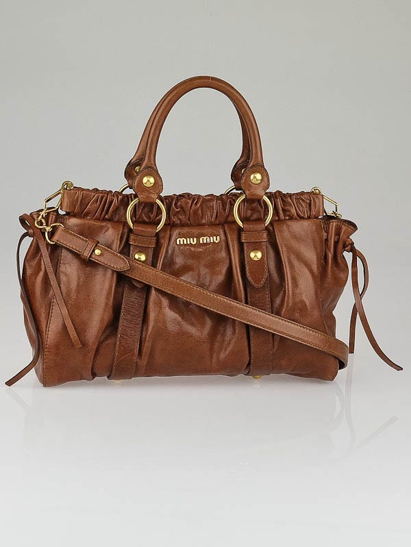 Miu Miu Brown Vitello Lux Leather Soft Shopping Top Handle Bag