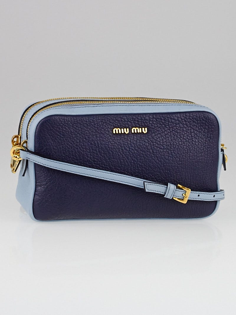 Miu Miu Blue Two-Tone Madras Leather Crossbody Bag | Yoogi's Closet