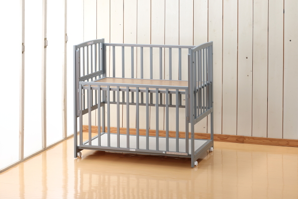 ハイタイプベッド ツーオープン【グレー】収納棚付 | ベビーベッド