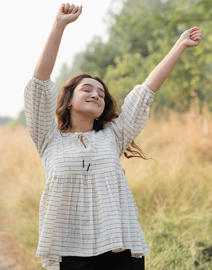 Shop Buttermilk Cream Peplum Top Online - B-488-XS