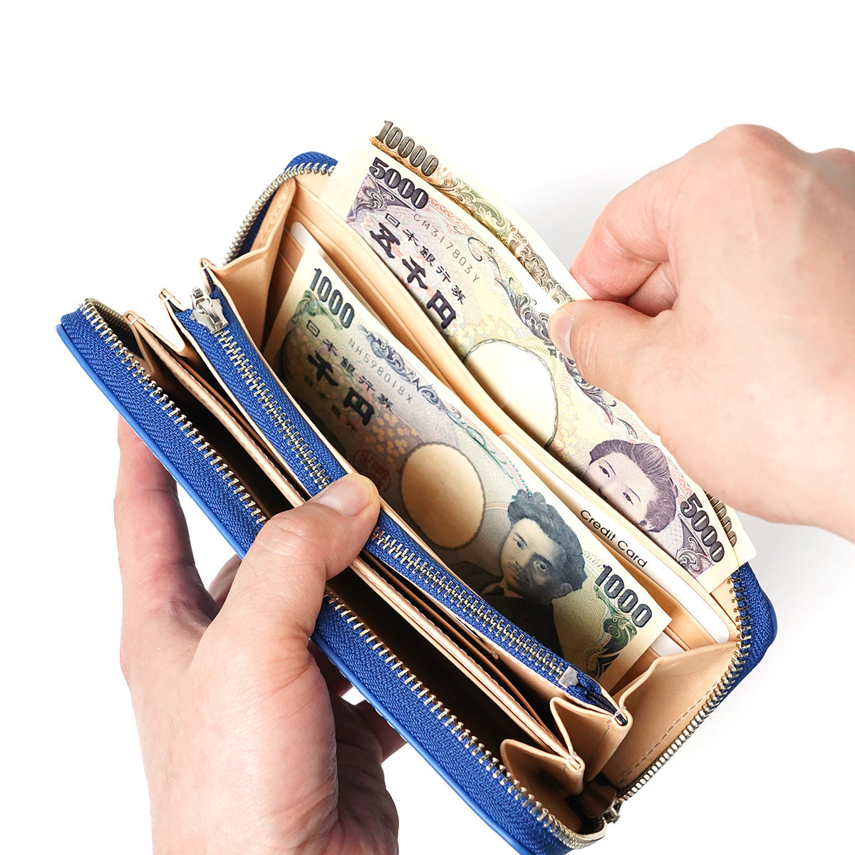 藍染め レザー ラウンドファスナー 長財布 ZYS097