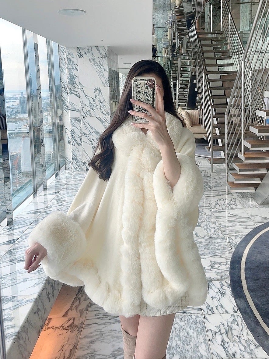 再販エコファーポンチョコート／ホワイト | ERIS