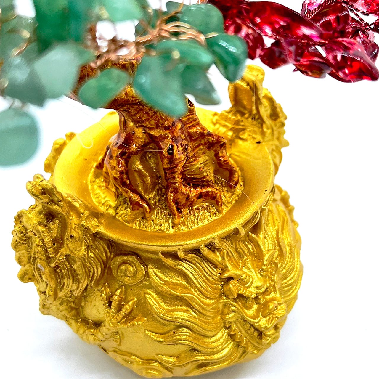 招財樹 壺型 3色ストーン 龍 風水置物 インテリア 金運祈願 開運 商売