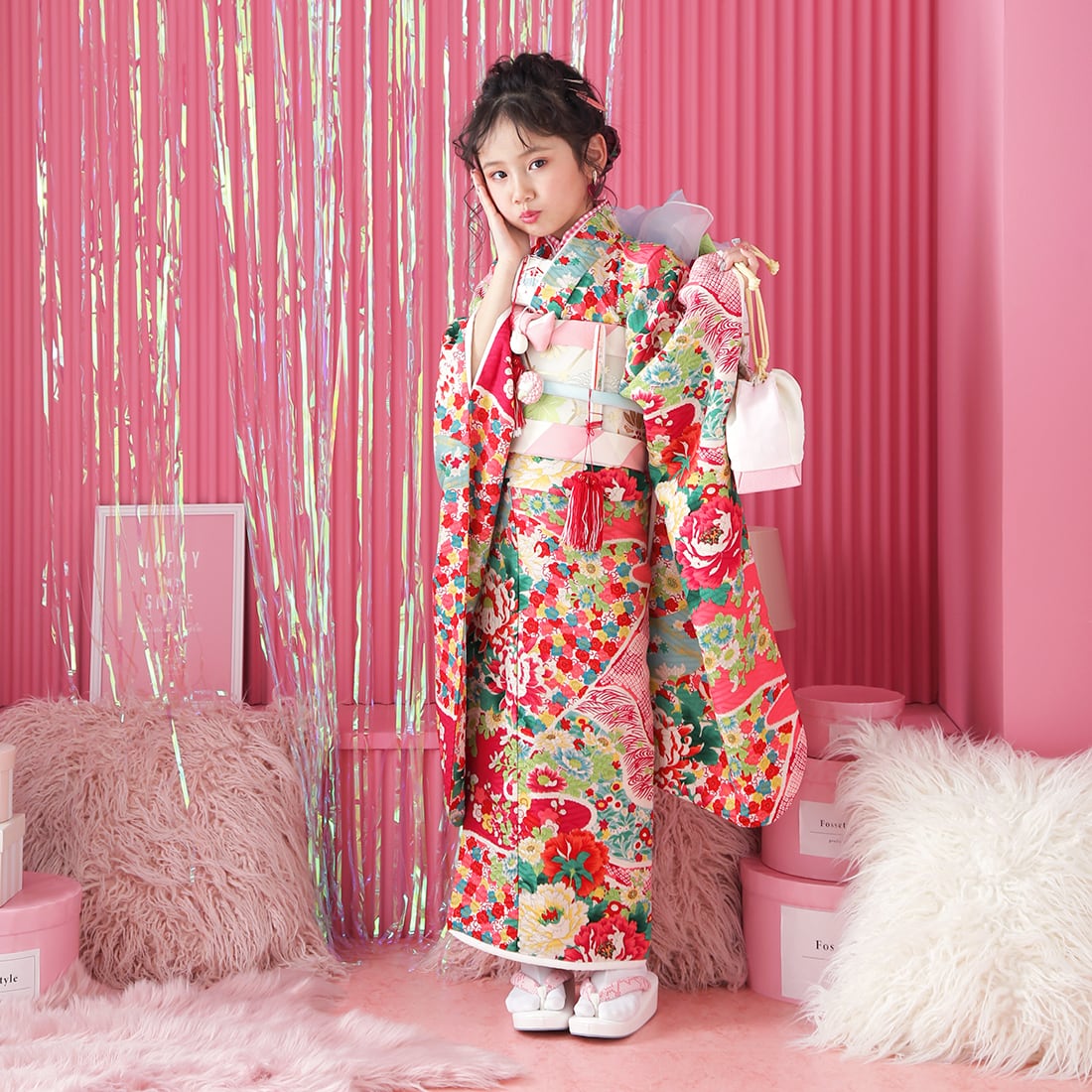 レンタル】七五三着物 7歳 女の子 オリジナル ピンク 【Y272-B297