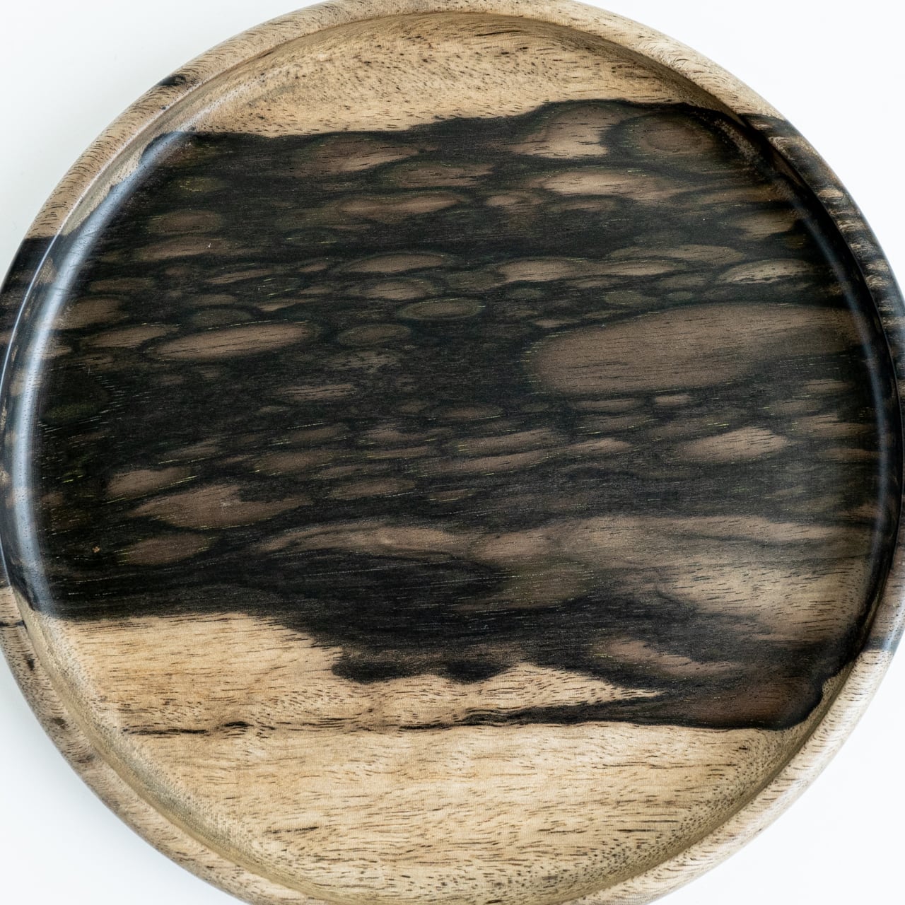 黒柿】【孔雀杢】無塗装のお盆黒柿（くろがき）直径19cm クロガキ1−1