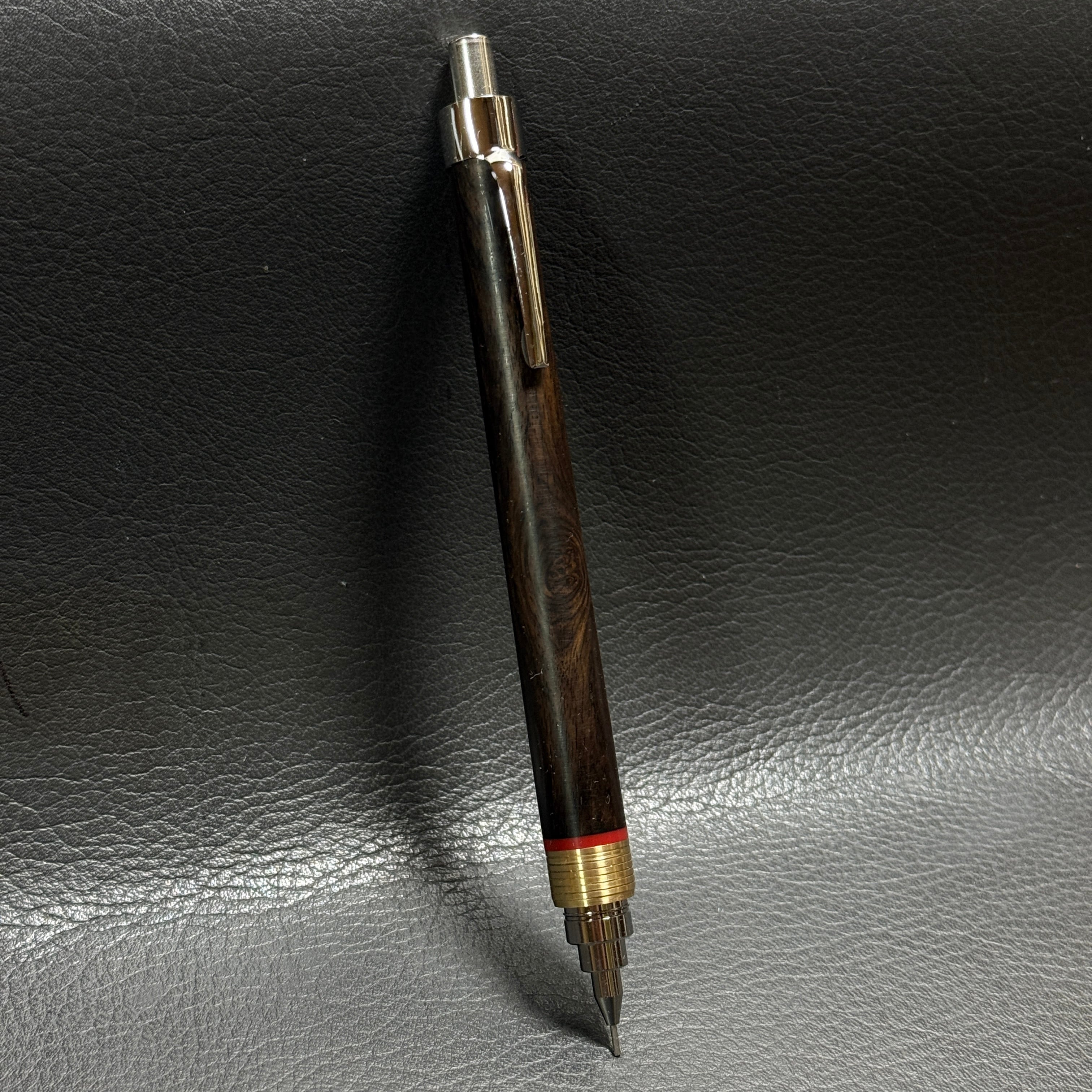 5花梨瘤紅白 木製シャーペン 最強低重心 極太最重量 真鍮 | handwood