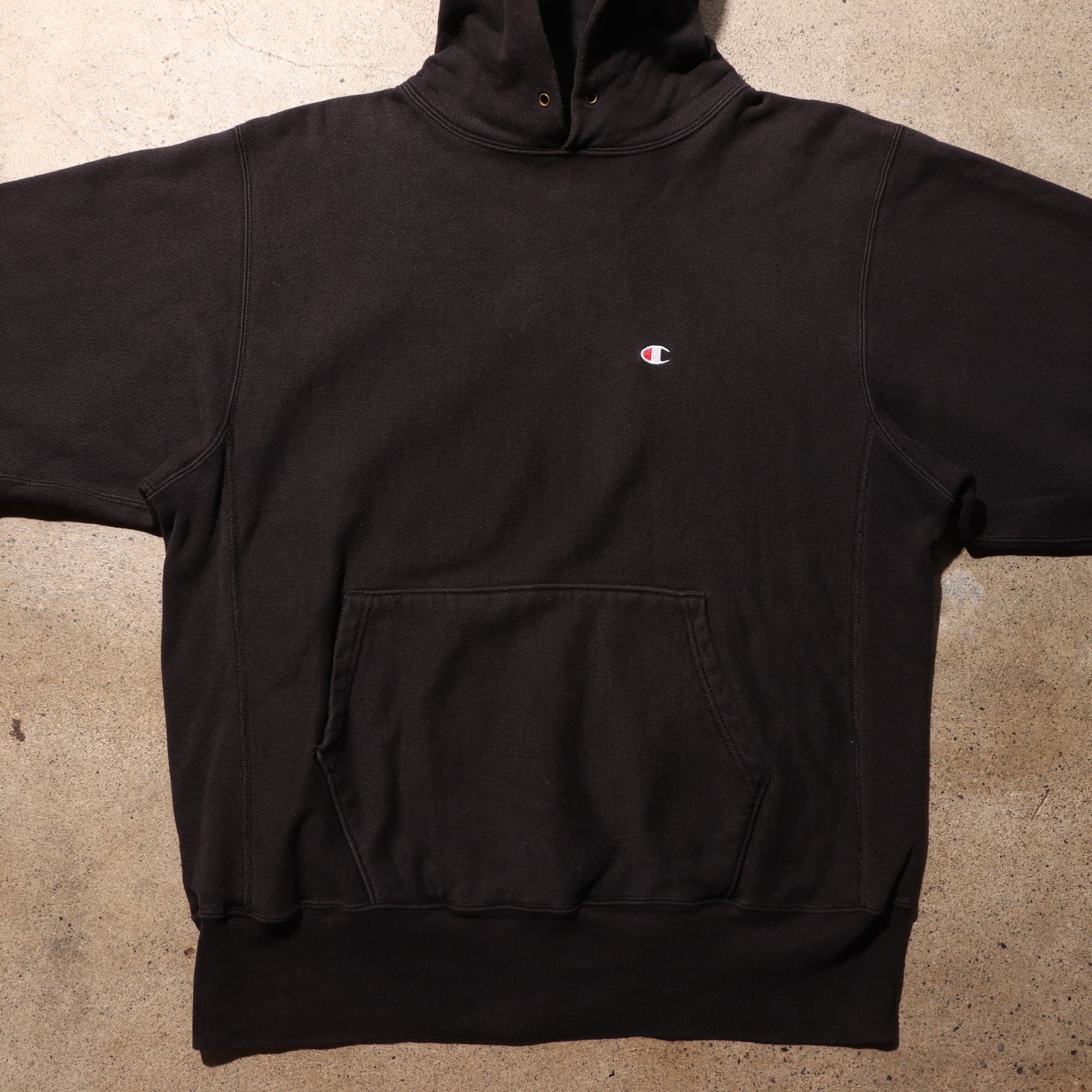 稀少 美品 90s L 黒無地 パーカー リバースウィーブ チャンピオン