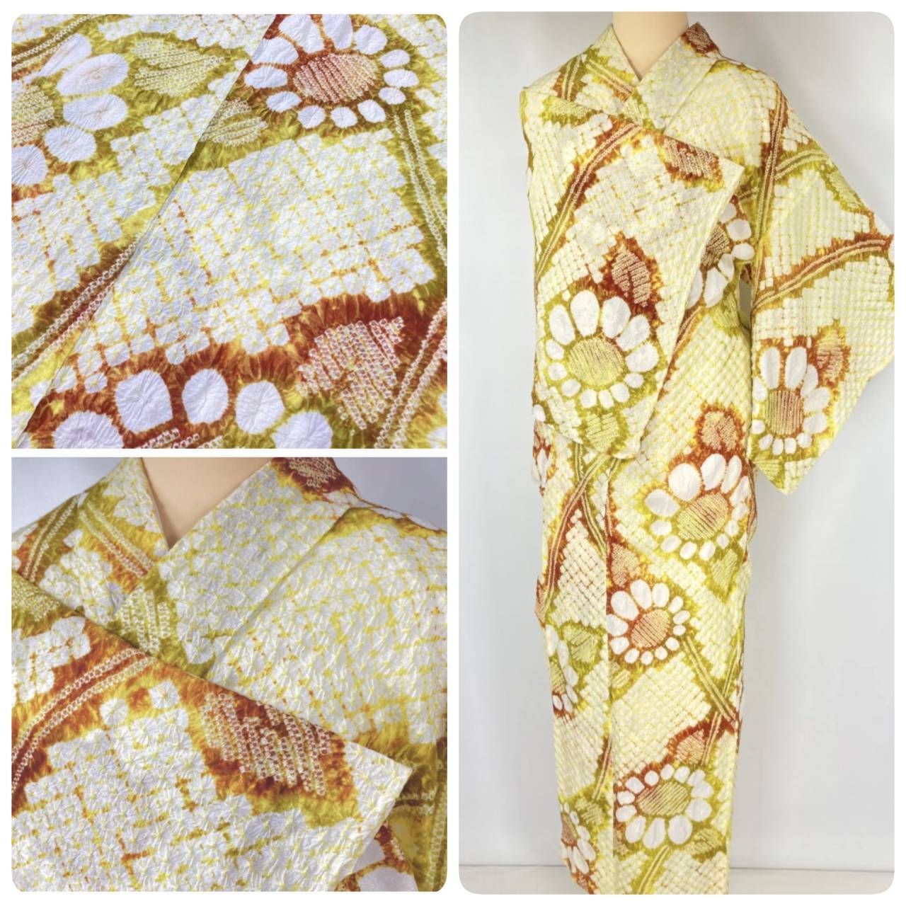 mieeeec✺美品 有松鳴海絞り 向日葵 高級浴衣 着物 A3387 mieeeec✺美品