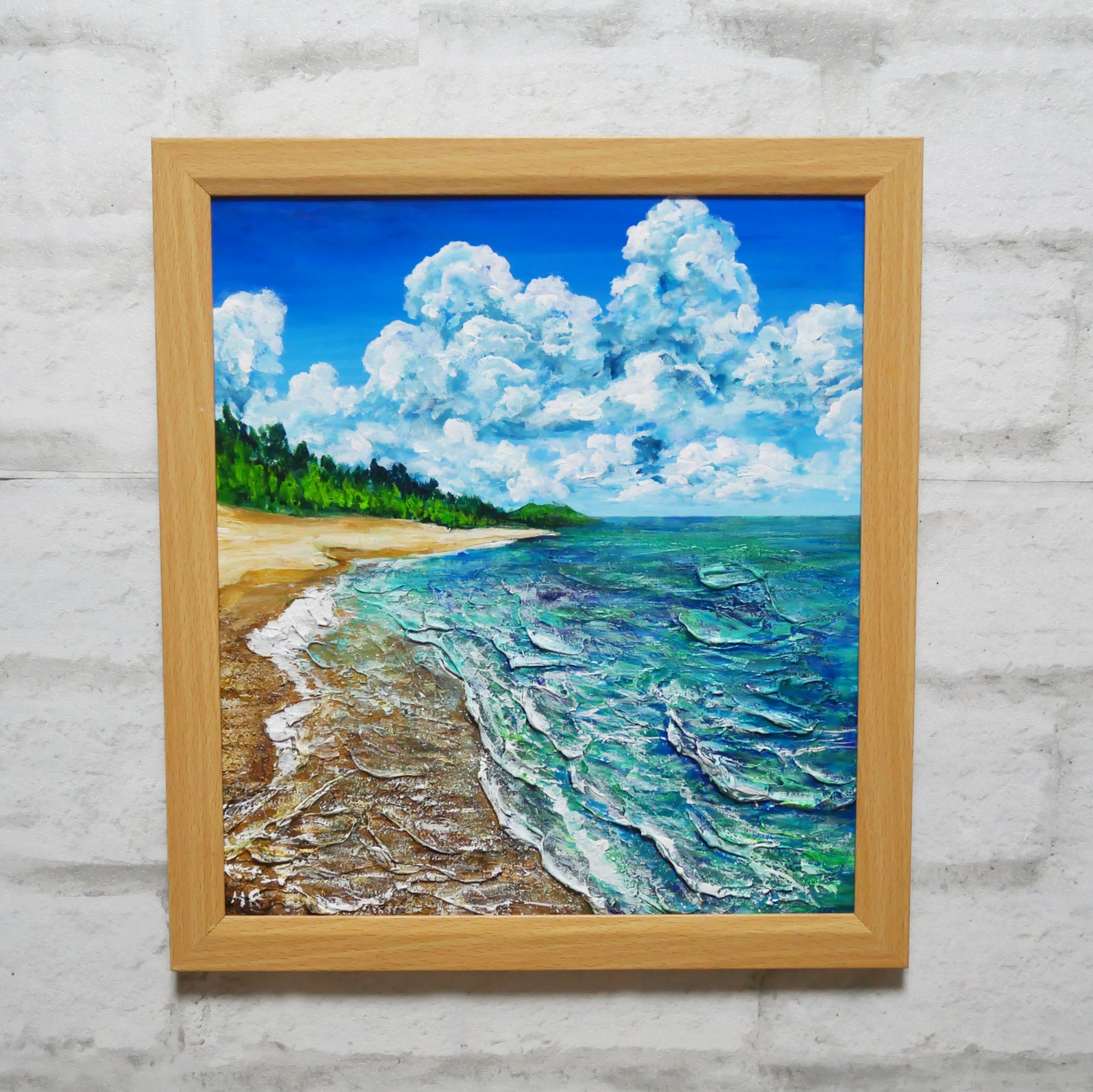 油絵 油彩 油彩画 絵 絵画【真夏の海と砂浜】 | HIROSHI1990