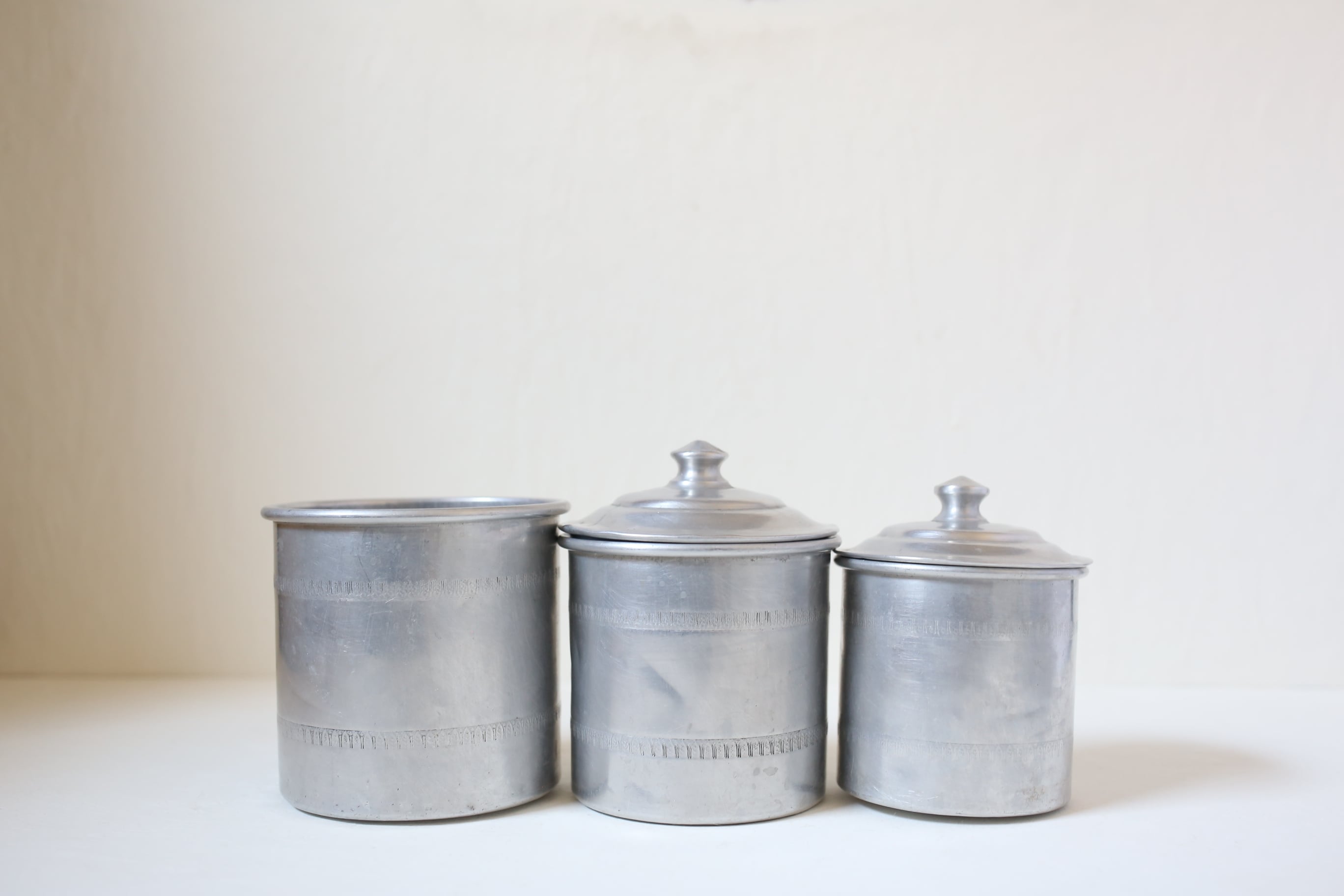 フランス アンティーク ヴィンテージ アルミ製 キャニスター 6個セット