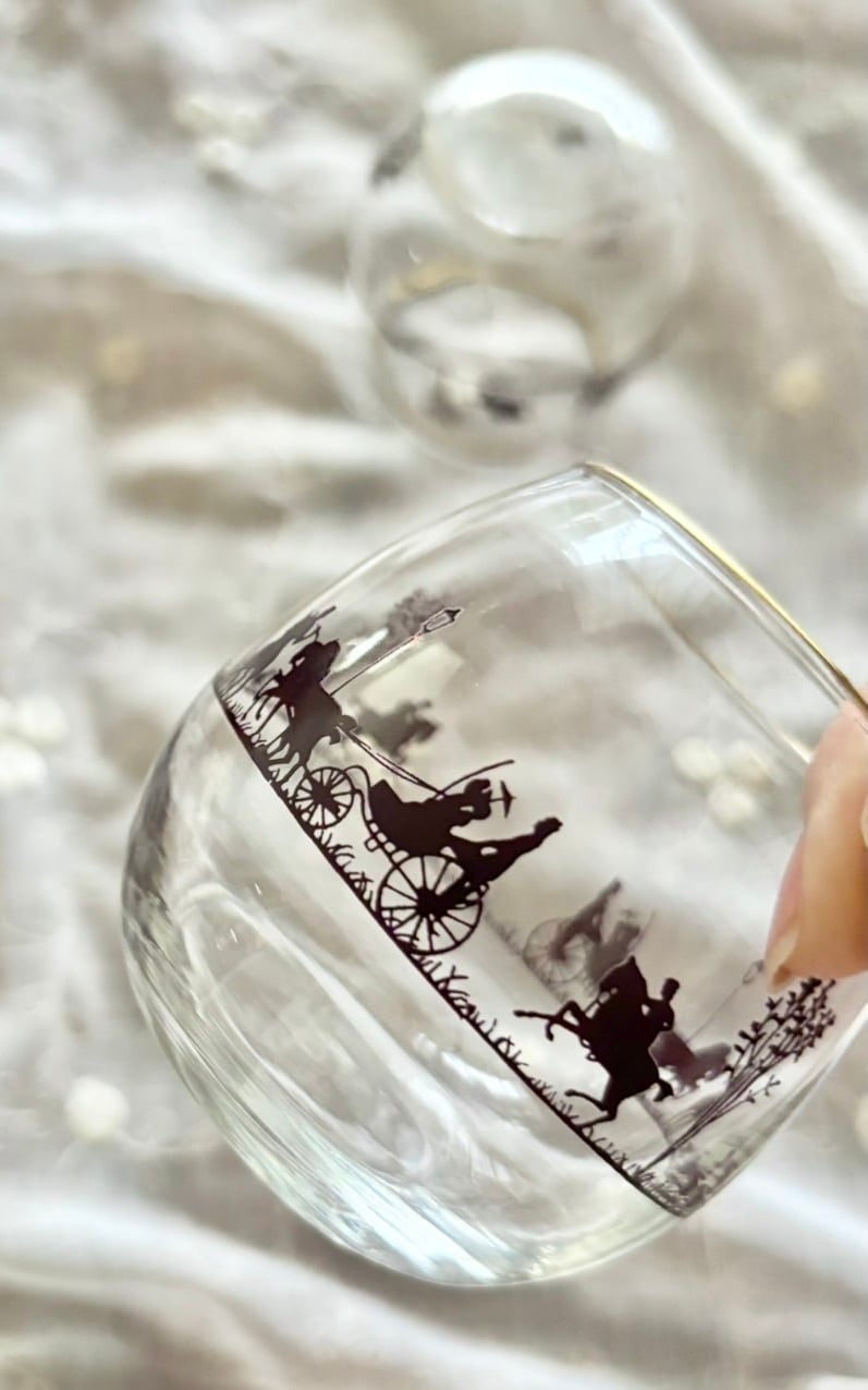 昭和レトロ 丸底グラス 馬車絵柄 金彩 ヴィンテージ｜Showa Retro