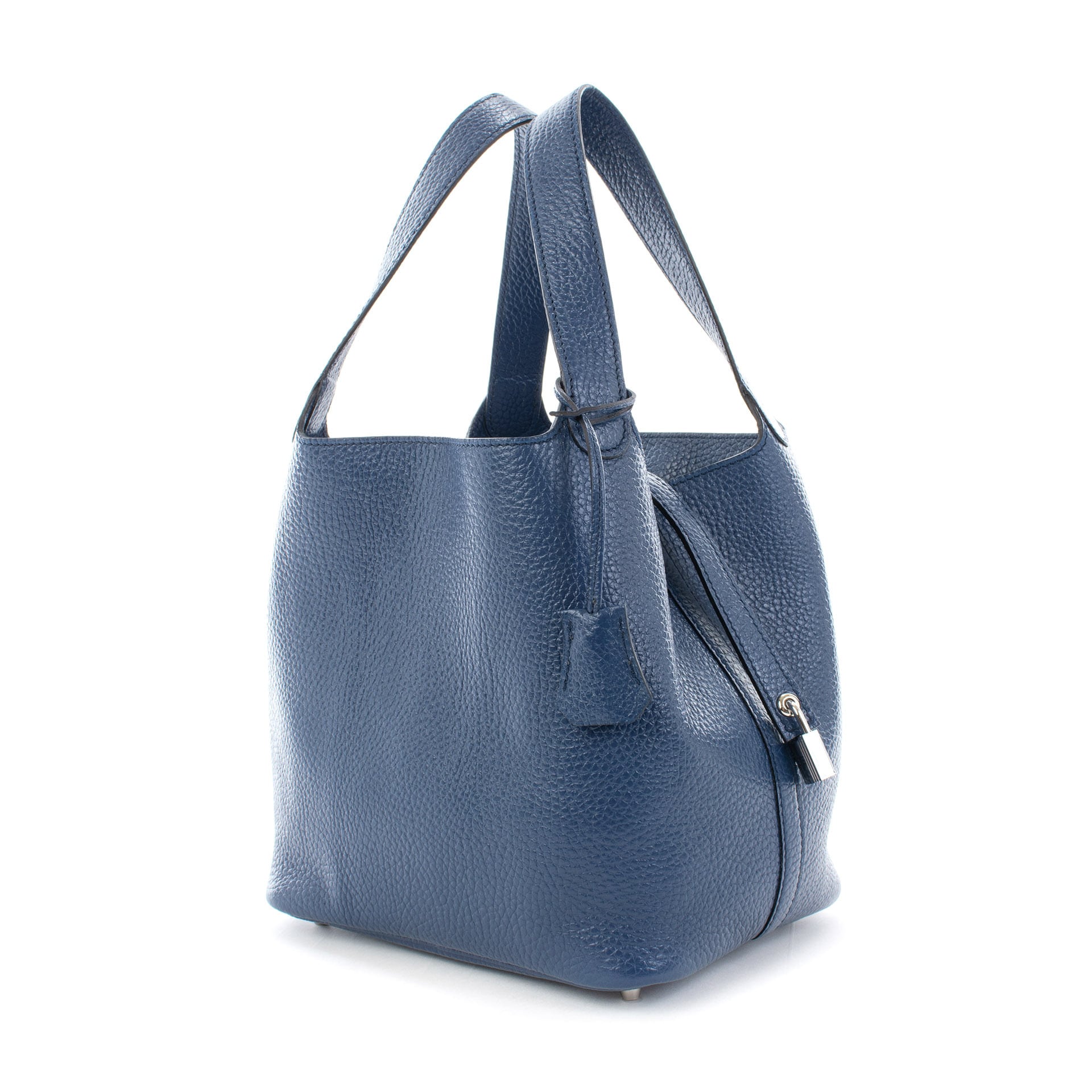 本革 キューブバッグ MMサイズ ネイビー 同色ステッチ | バンコク