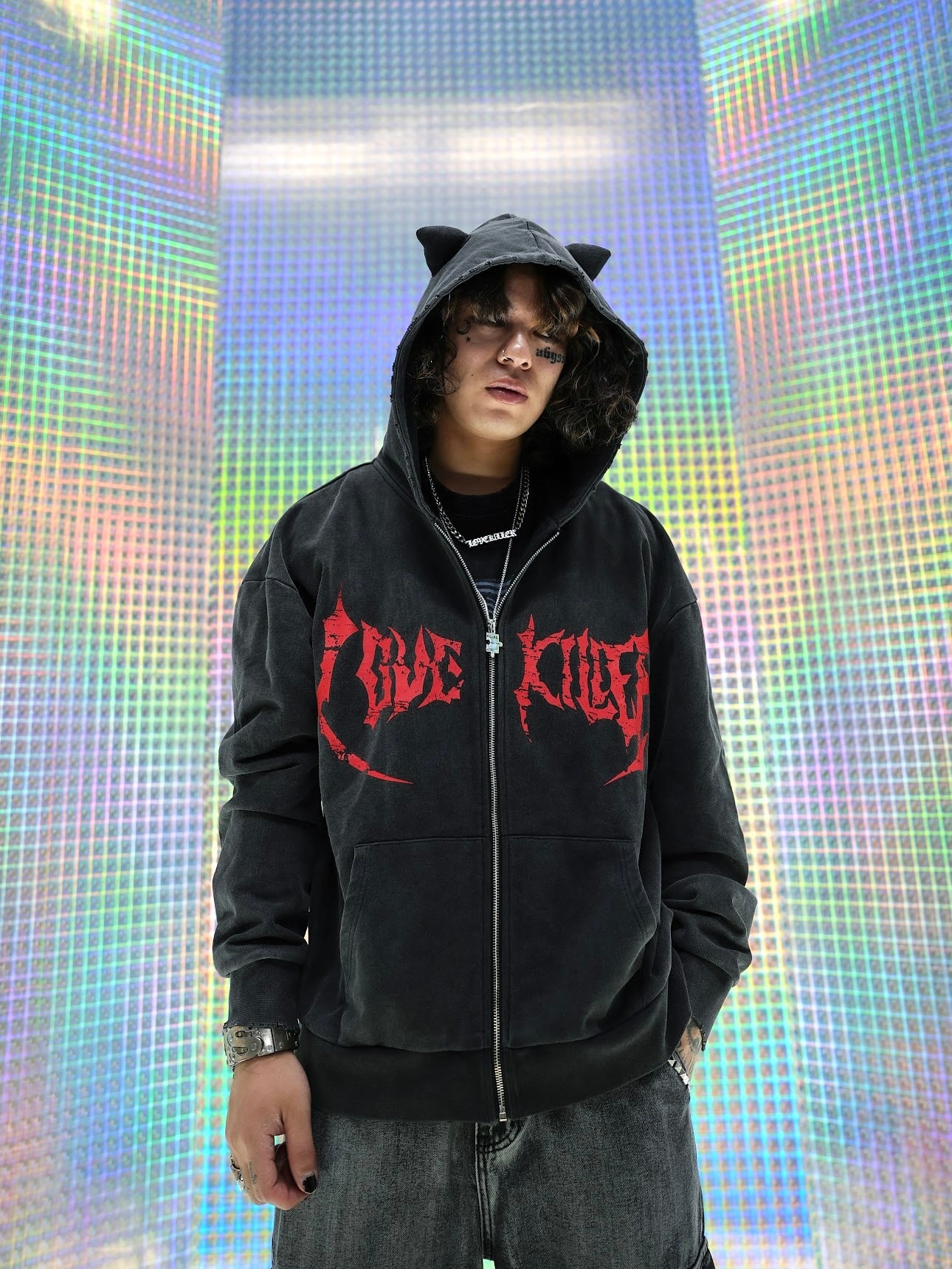 LOVE KILLER 】Killer cat destruction zip hoodie | OVERTURE WEB SHOP
