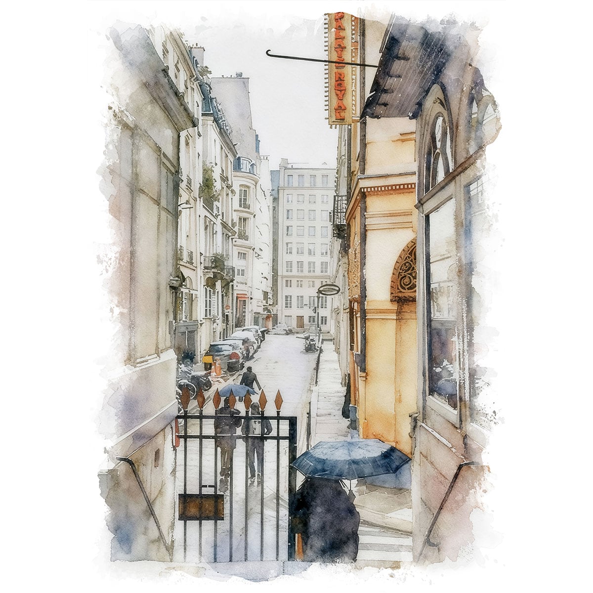 絵画 風景画(街並み) フランス 雨のパリ インテリアアート額付き