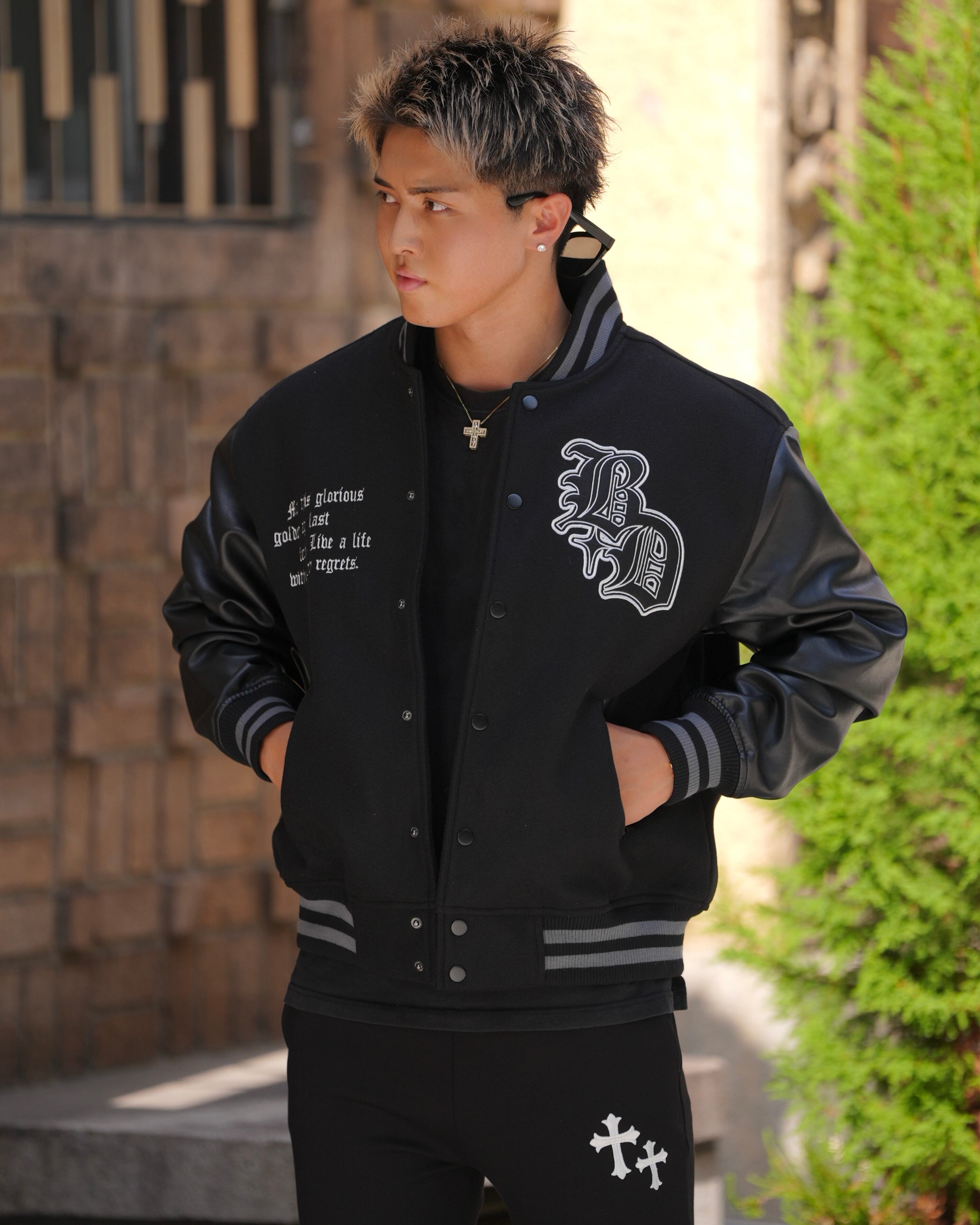 CROSS LEATHER STADIUM JACKET【BEL25-GT1】 | BELINDA OFFICIAL