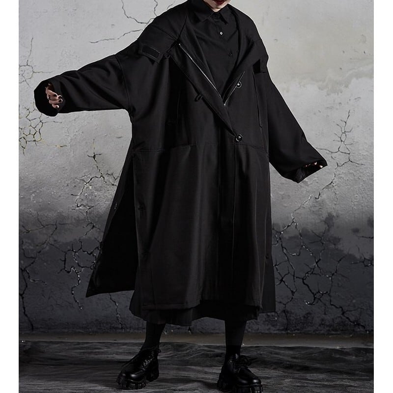 ダークブラックフード付きロングコート CO0019 | Style Sombre