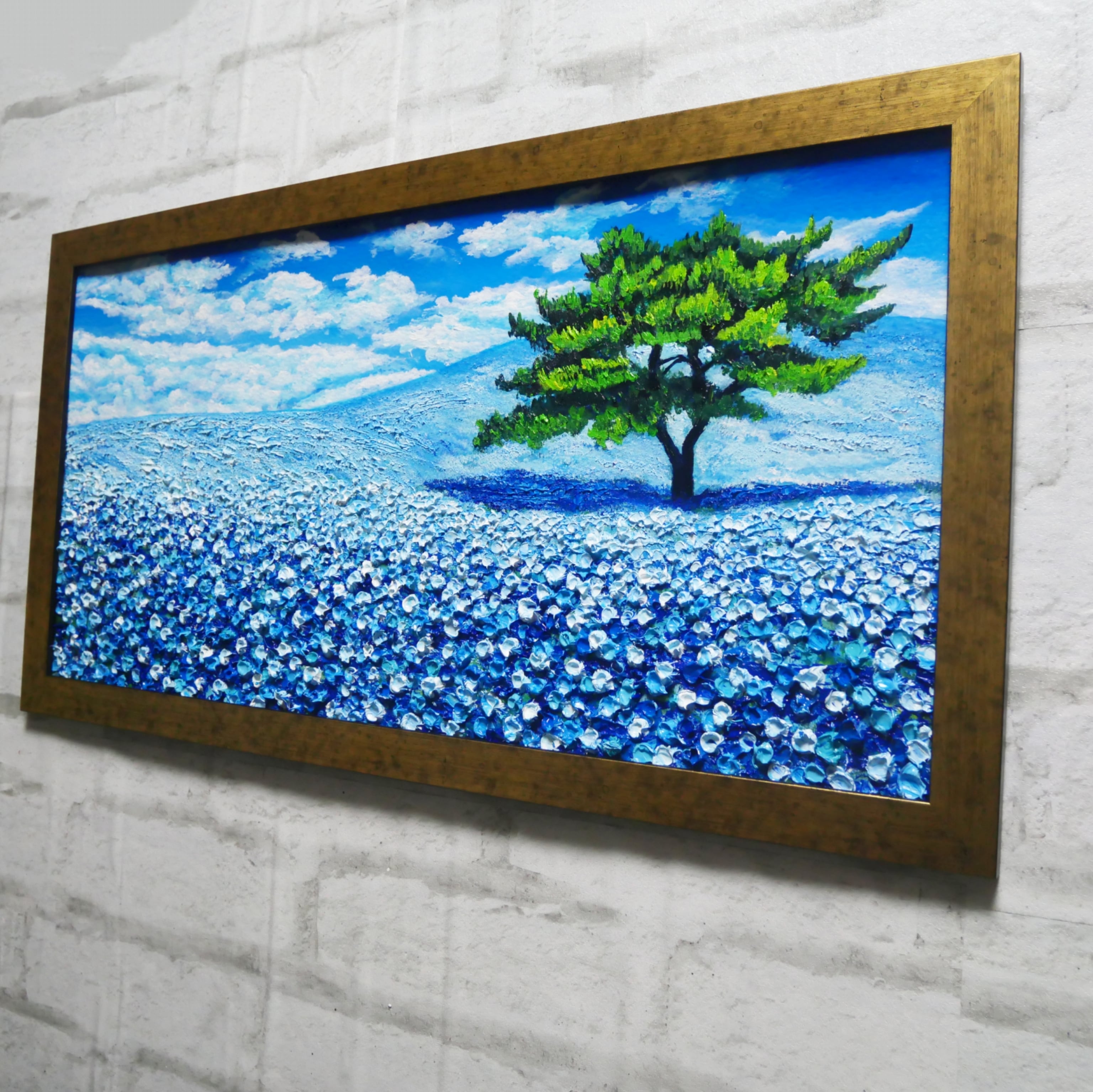 絵画】 癒しの風景画「青いネモフィラの丘」油絵 原画 | HIROSHI1990