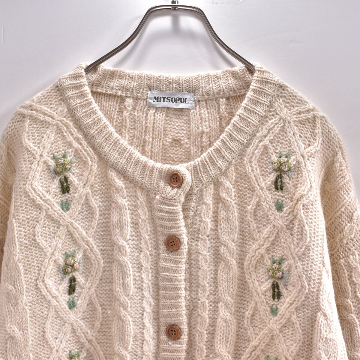 水色 ピンク ミックスニット ヴィンテージニット アランニット B17 60