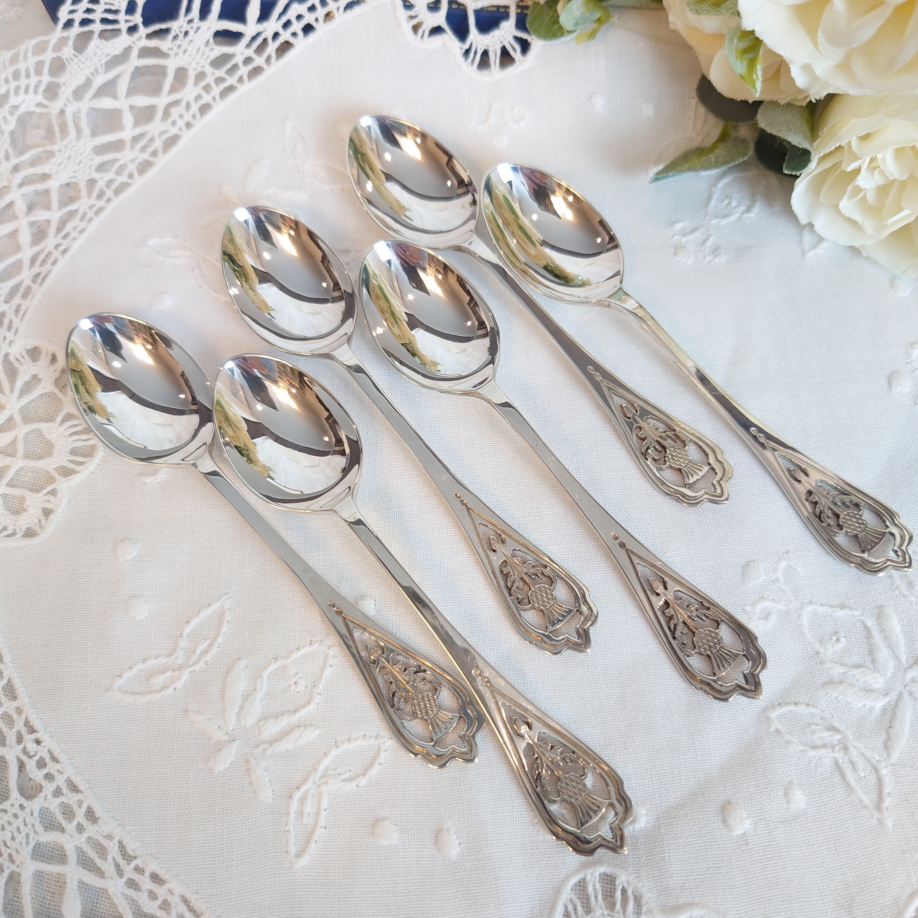 希少】英国マッピン&ウェッブ 花モチーフ スプーンセット 希少】英国