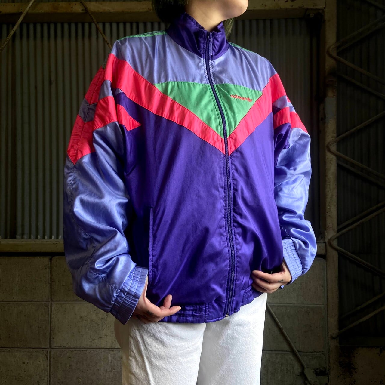 80〜90年代 adidas アディダス ロゴ刺繍 ナイロンジャケット メンズL