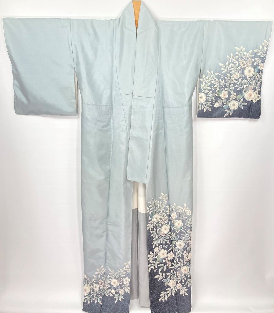 大島紬 辻が花絞り 未使用 訪問着 本場大島紬 正絹 グレー 水色 958