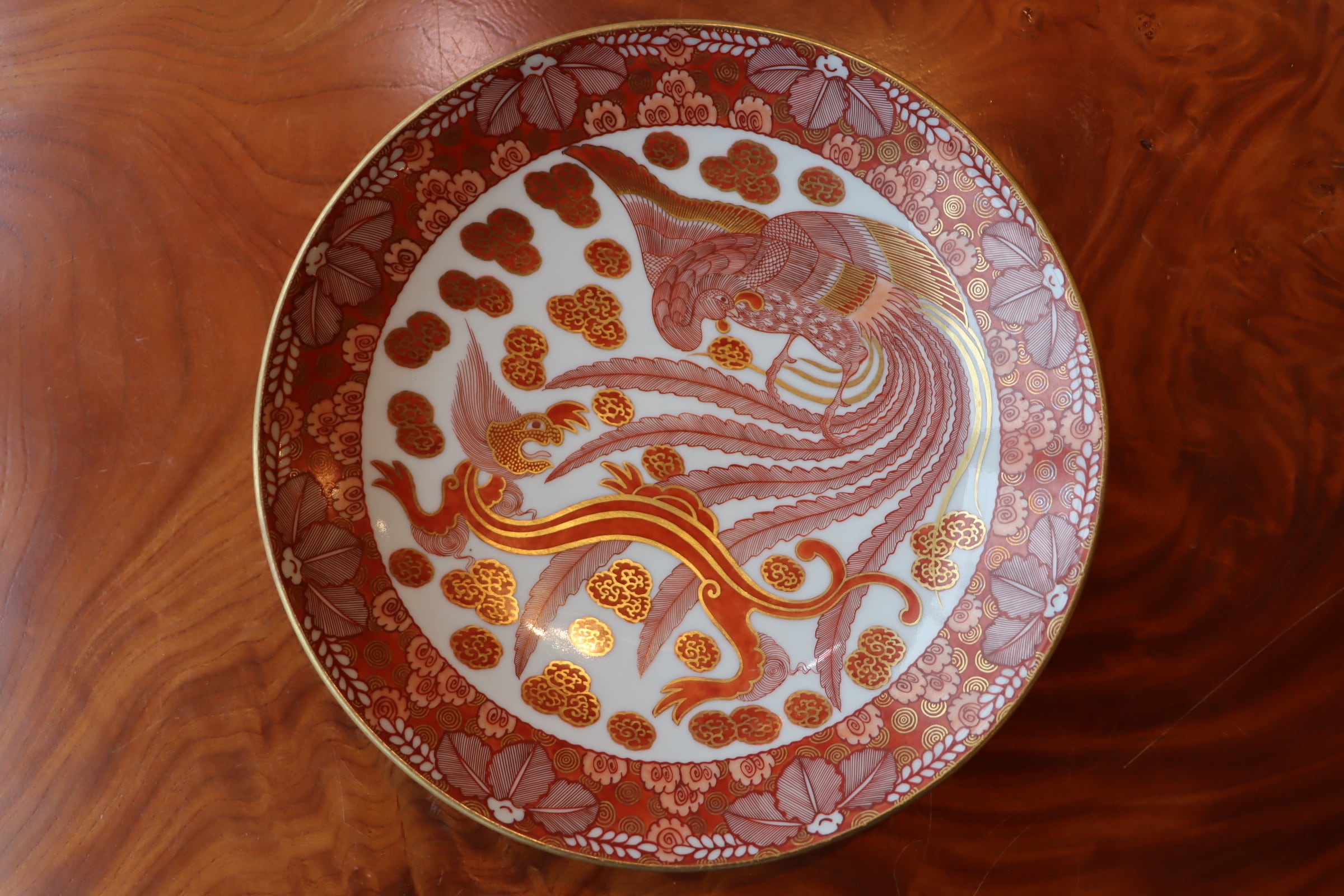 九谷焼 朝日製 赤絵 龍に鳳凰 中皿 九寸 | (有)新原美術