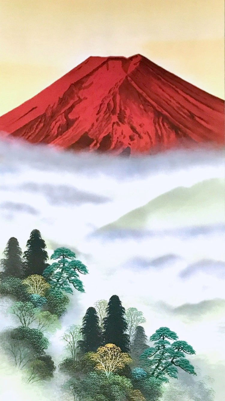 佐藤湖月「赤富士」掛軸（尺五立） | 吉村唐木店 WEBSHOP