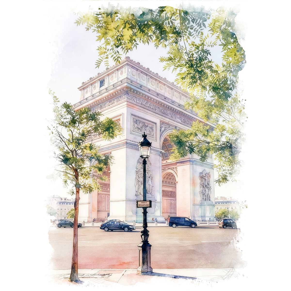 絵画 フランス 風景画(街並み) パリ 凱旋門 インテリアアート額付き