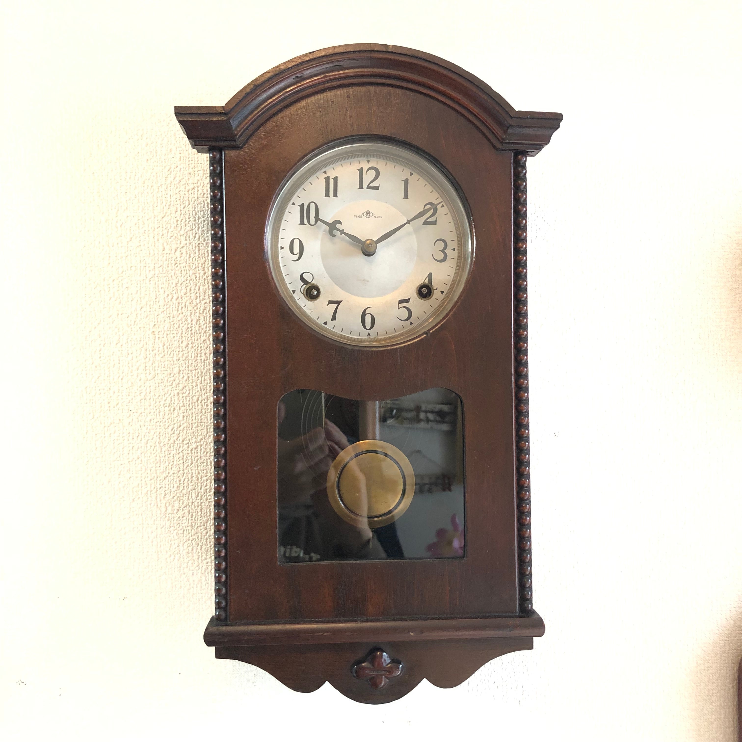 昭和初期 明治時計製 頭丸レトロモダンな機械式掛時計 オーバーホール