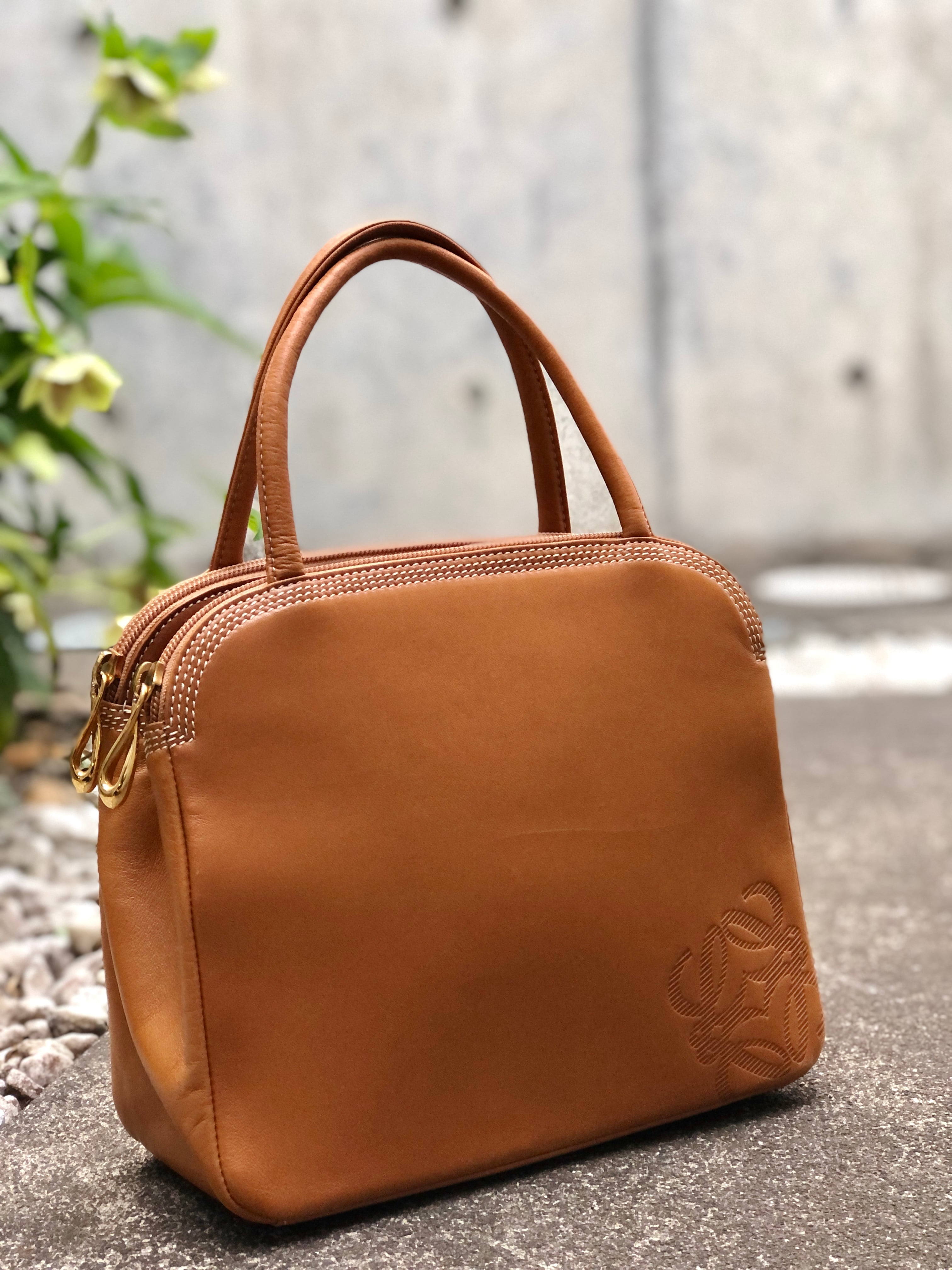 LOEWE ロエベ アナグラム ナッパレザー ハンドバッグ ブラウン vintage