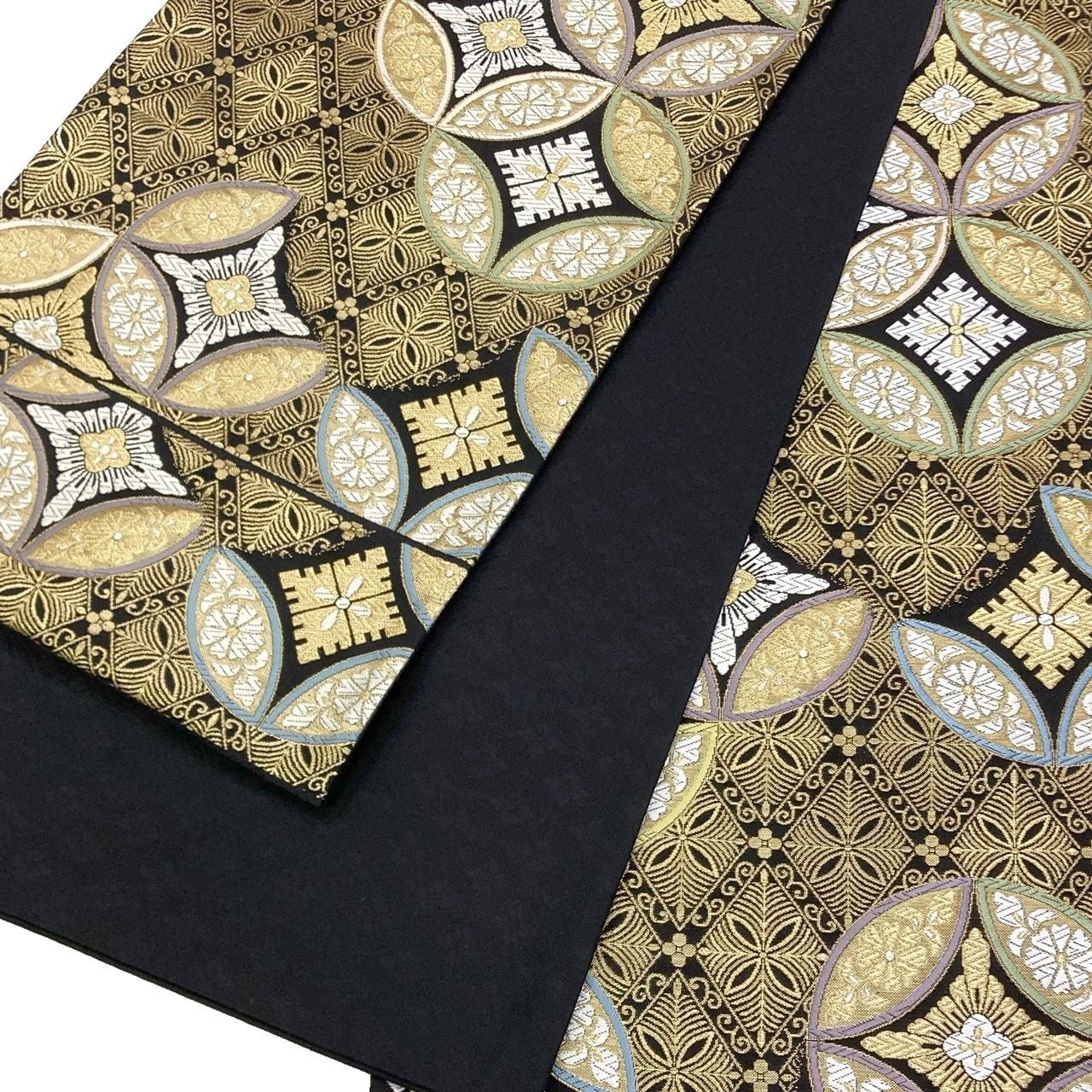 袋帯 都謹製 七宝菱祥文 六通柄 西陣 正絹 日本製 みやこ 未仕立て