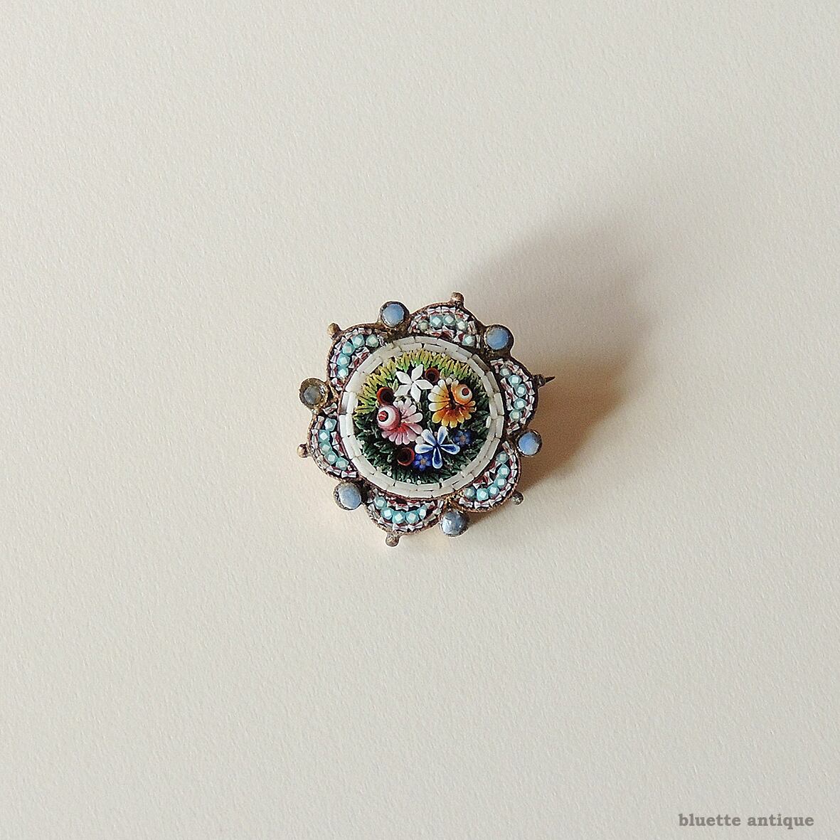 イタリアアンティーク マイクロモザイク 薔薇 ブローチ【B