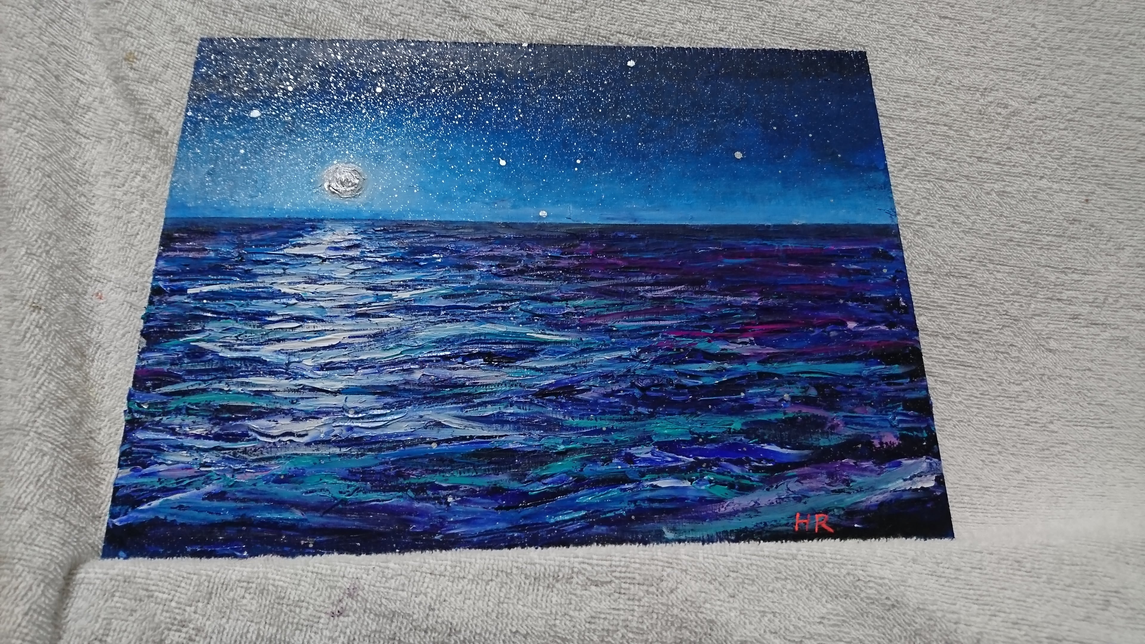 油絵】「海」(A)ベニヤ板 油絵、絵画、美術 | HIROSHI1990