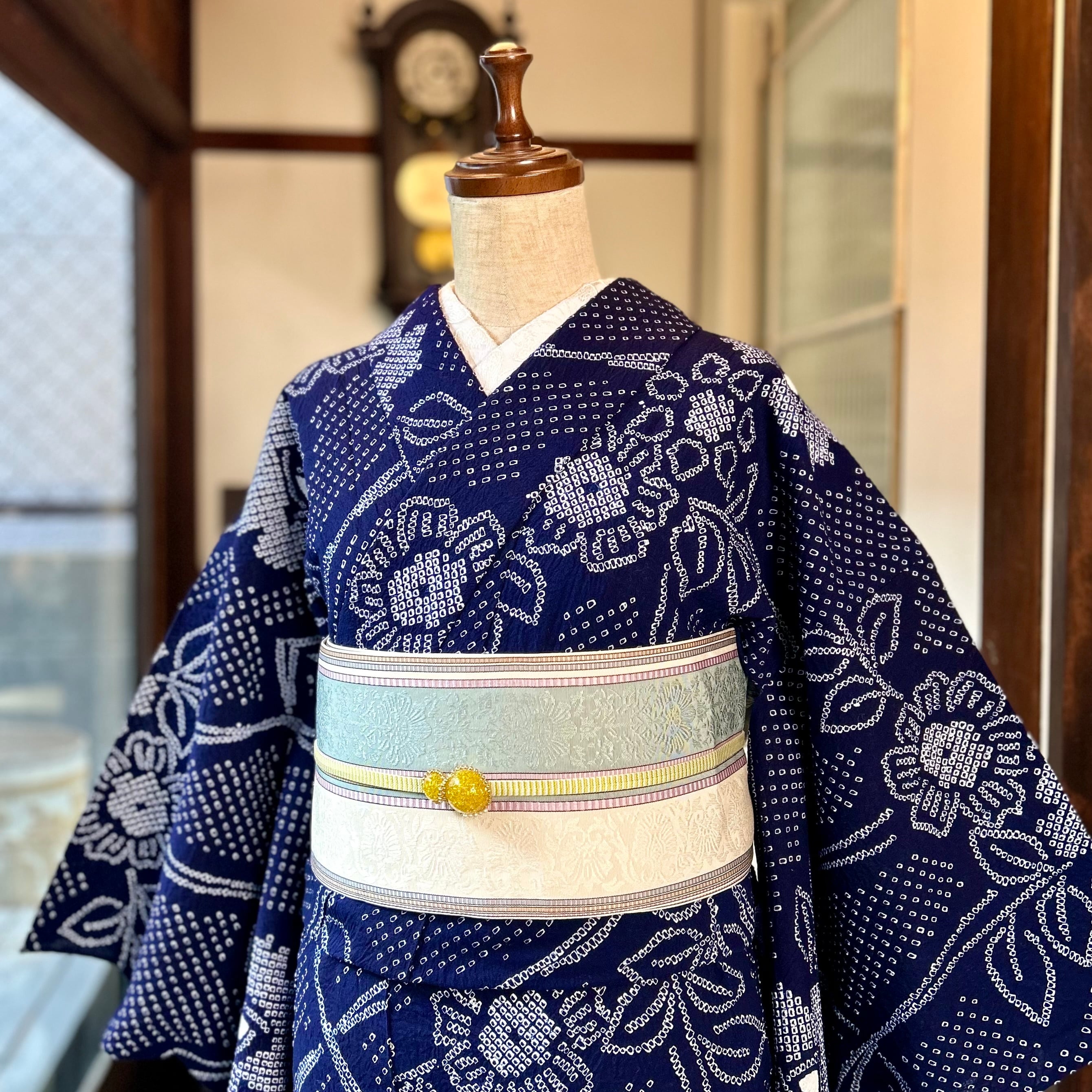 indigo×simple＊有松鳴海絞り浴衣 花 紺 ネイビー A706 | kimono tento