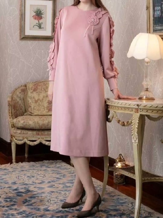 スーパービューティー ワンピース袖フリル ダンボールニット タフタ