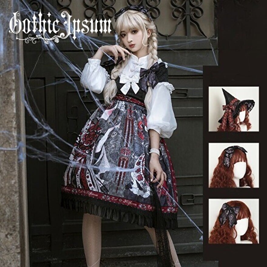 SEASONZ ゴスロリ ロリータ ワンピース 7分袖 リボン フリル 立ち襟