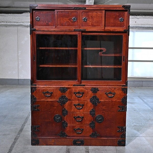 和製アンティーク 欅箪笥 無垢 漆塗り 和ダンス ケヤキ チェスト