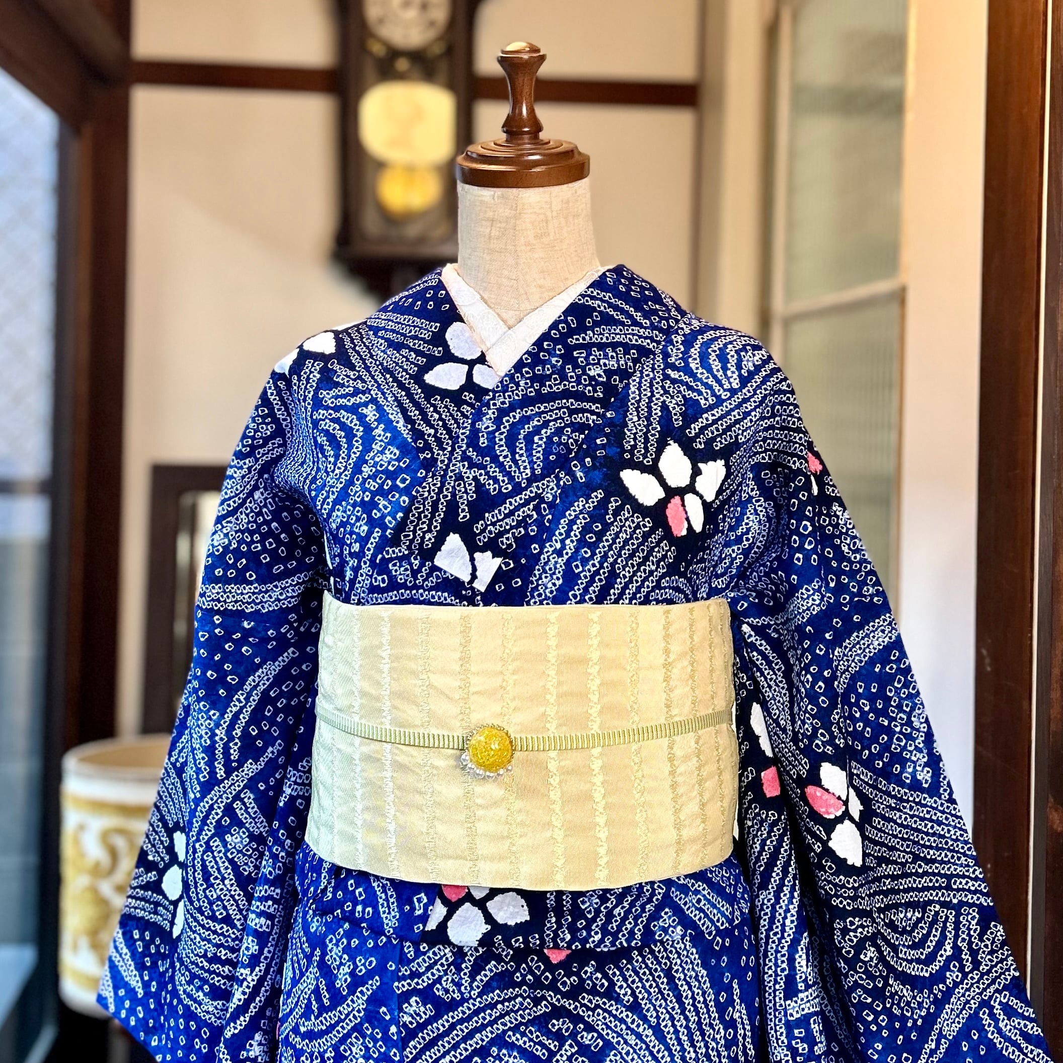 long ＊水辺の涼風＊有松鳴海絞り浴衣 花 あやめ ブルー A712 | kimono