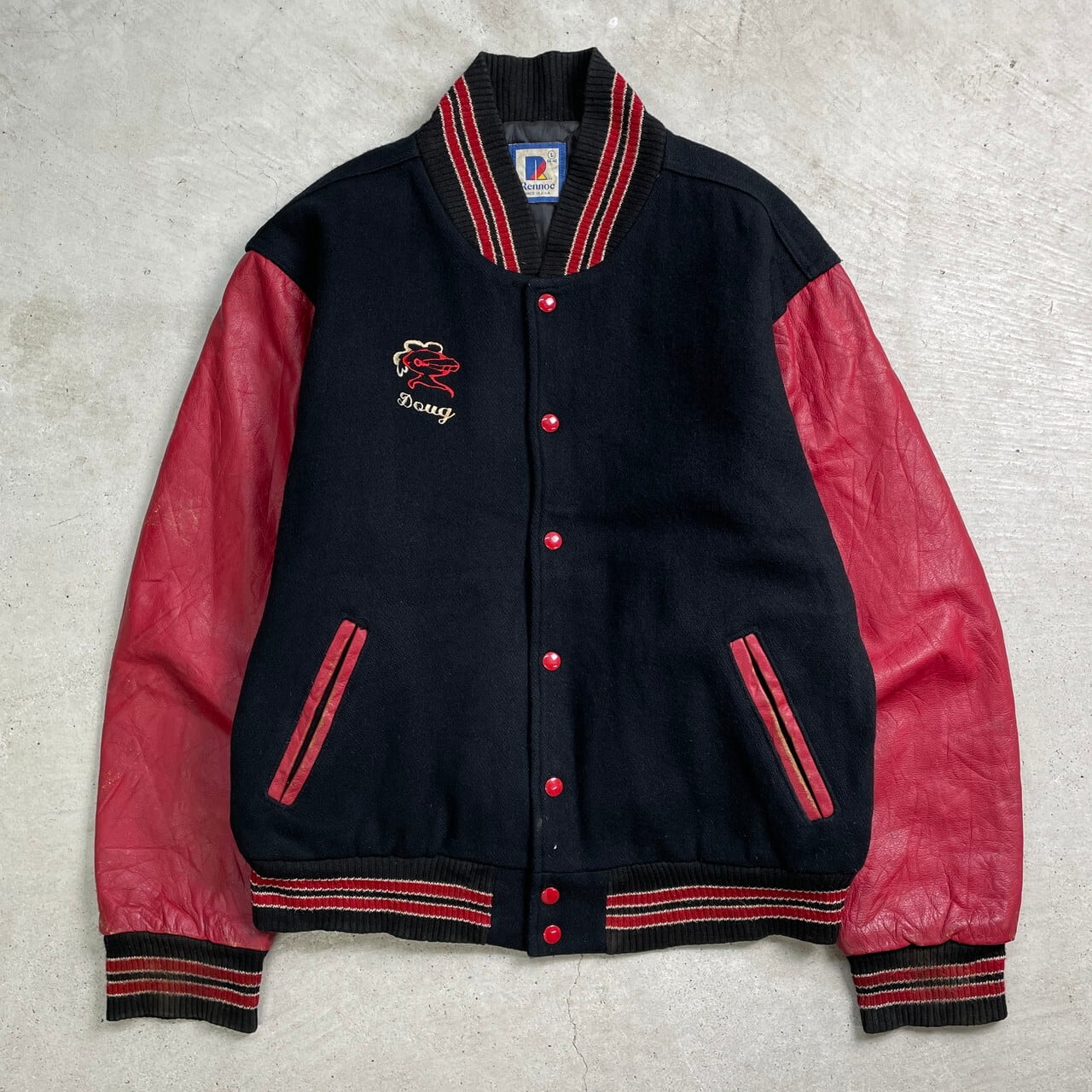 80年代 RENNOC ウールスタジャン 袖レザー メンズL 古着 80s