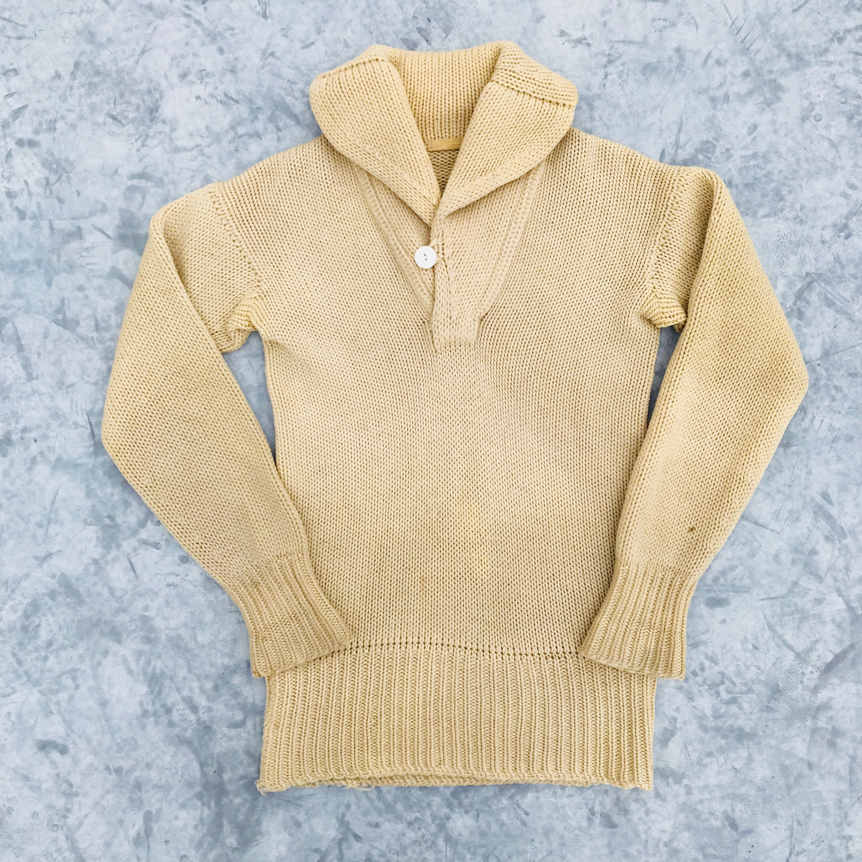 30's 40's ローゲージ ショールカラーニット ヘチマ シェルボタン